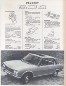 Peugeot 504 Saloon 1970 USA Specifications Brochure